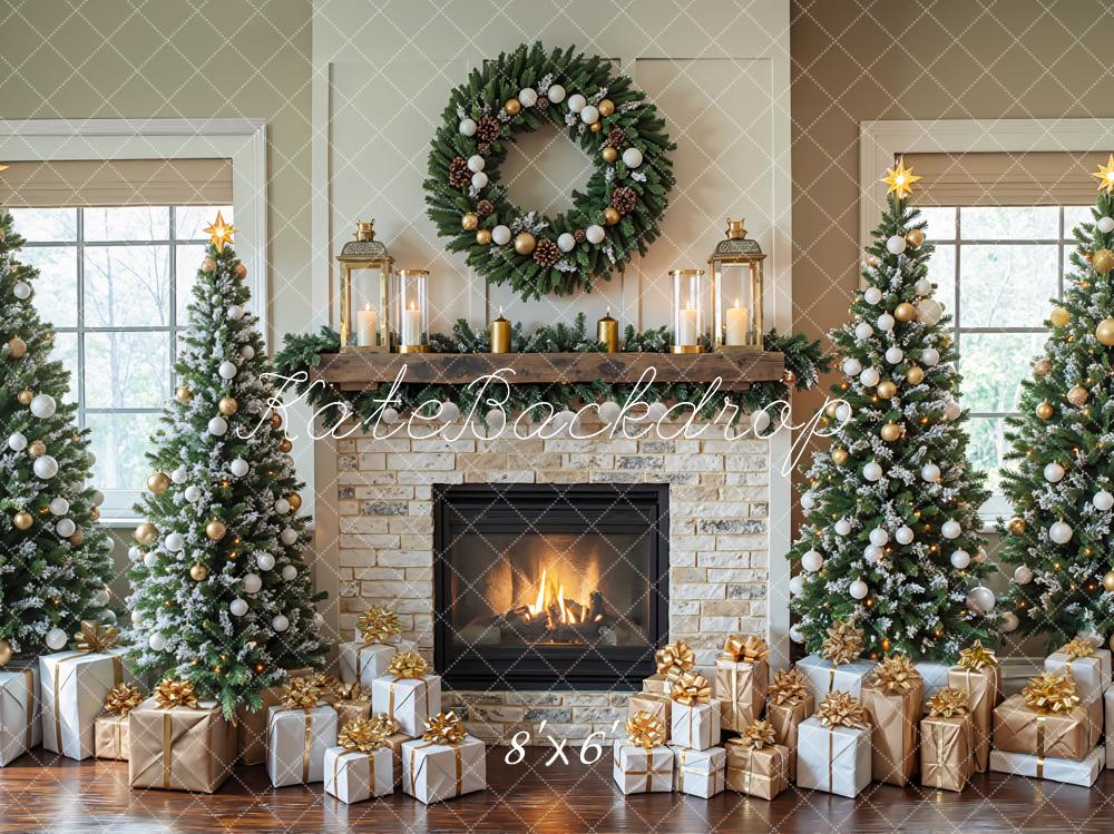 Kate Christmas Fireplace Gift Boxes Backdrop Designed by Mini MakeBelieve