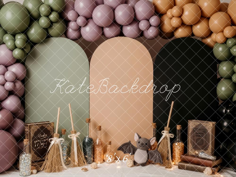 Kate Halloween Balloons Brooms Bat Backdrop Designed by Patty Roberts