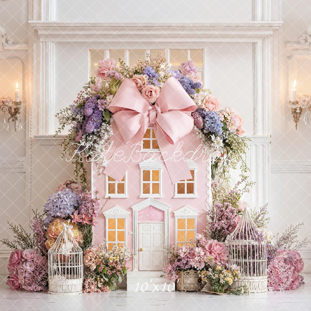 Kate Dollhouse Pink Bow Birdcage Spring Backdrop Designed by Emetselch
