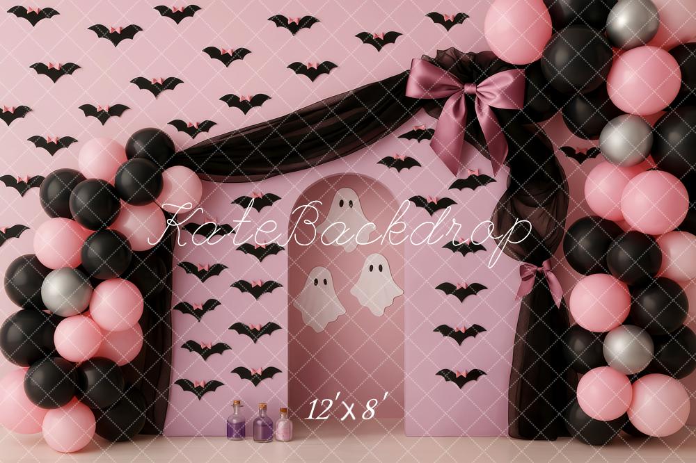 Kate Halloween Pink Bats Ghost Balloons Backdrop Designed by Patty Roberts