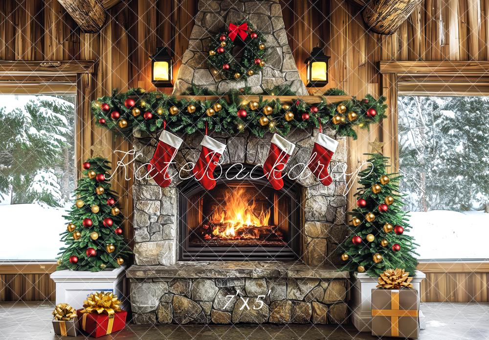Kate Christmas Fireplace Stone Wall Backdrop Designed by Mini MakeBelieve - Kate Backdrop AU