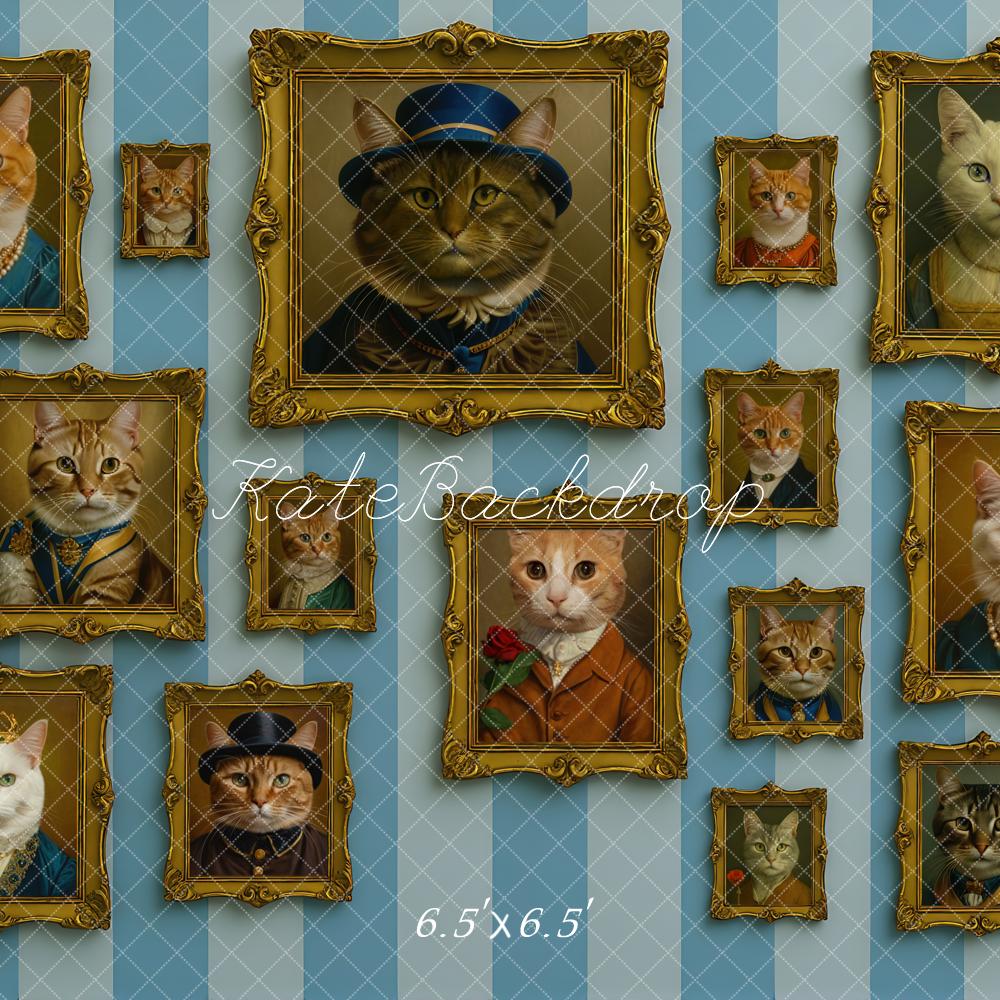 Kate Cats Paintings Blue Stripes Backdrop Designed by Mini MakeBelieve