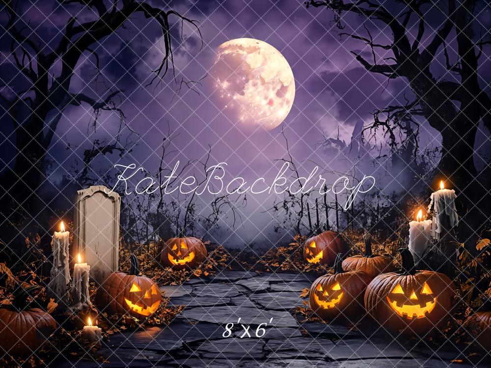 Kate Halloween Candles Moon Fleece Backdrop Designed by Emetselch