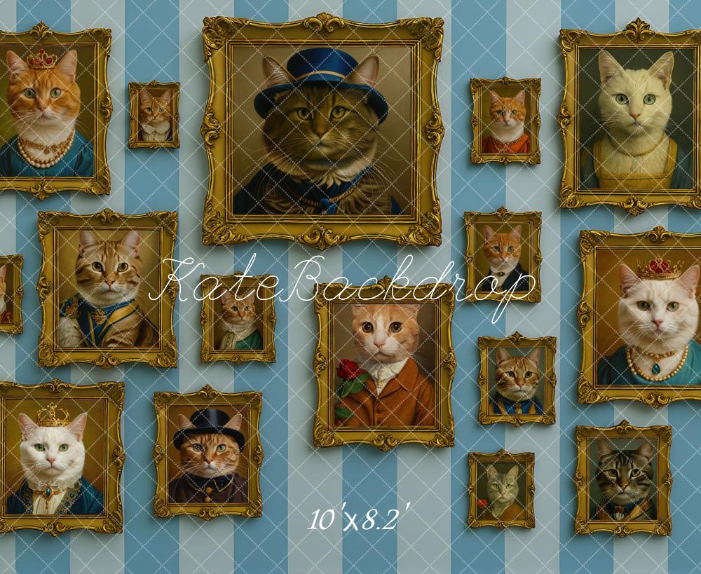 Kate Cats Paintings Blue Stripes Backdrop Designed by Mini MakeBelieve - Kate Backdrop AU
