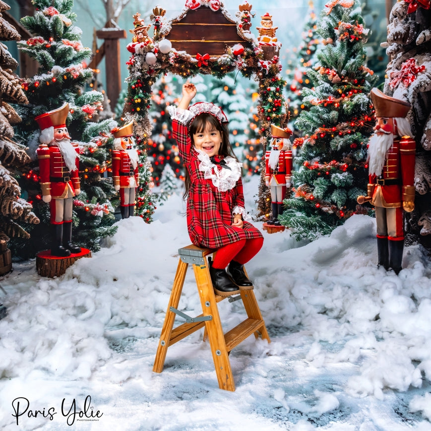 Kate Winter Christmas Forest Nutcracker Backdrop+Thick Snow Floor Backdrop - Kate Backdrop AU