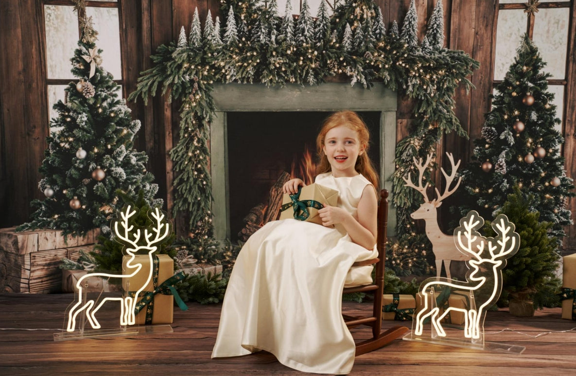 Kate Wood Christmas Fireplace Deer Backdrop Designed by Emetselch