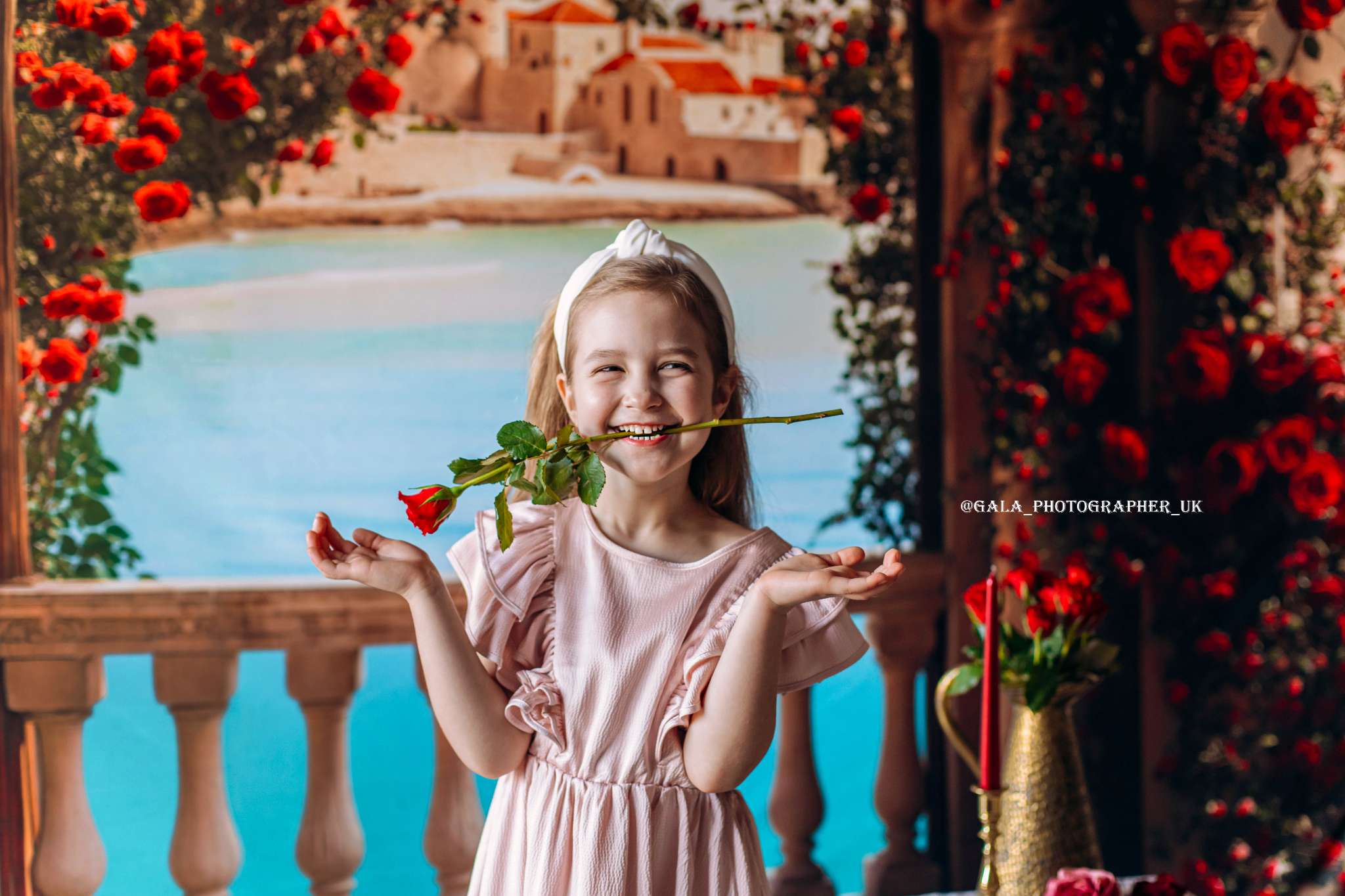 Kate Roses Arch Balcony Lake Backdrop Designed by Emetselch - Kate Backdrop AU