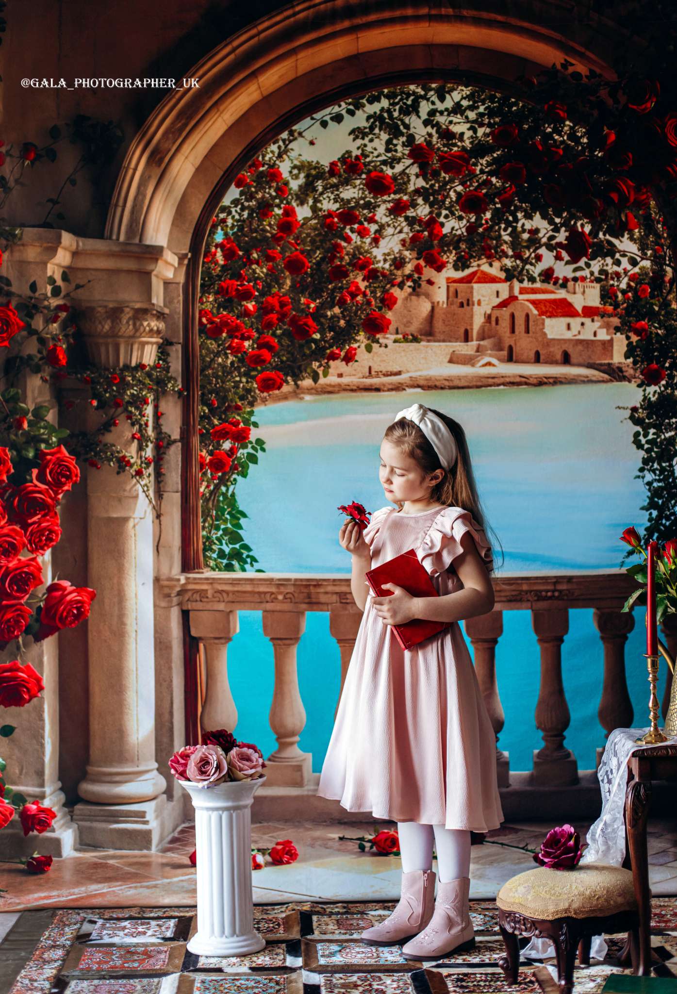 Kate Roses Arch Balcony Lake Backdrop Designed by Emetselch - Kate Backdrop AU