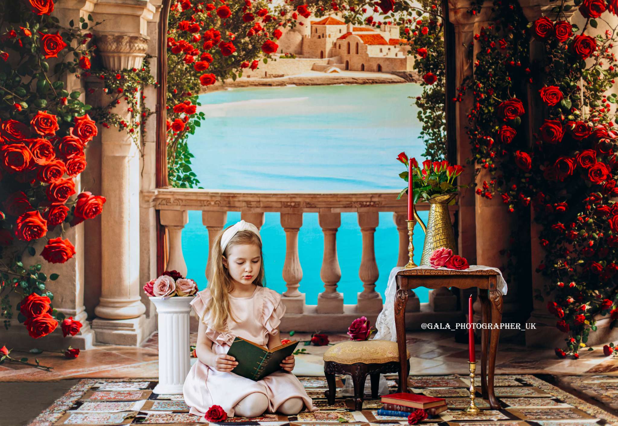 Kate Roses Arch Balcony Lake Backdrop Designed by Emetselch - Kate Backdrop AU