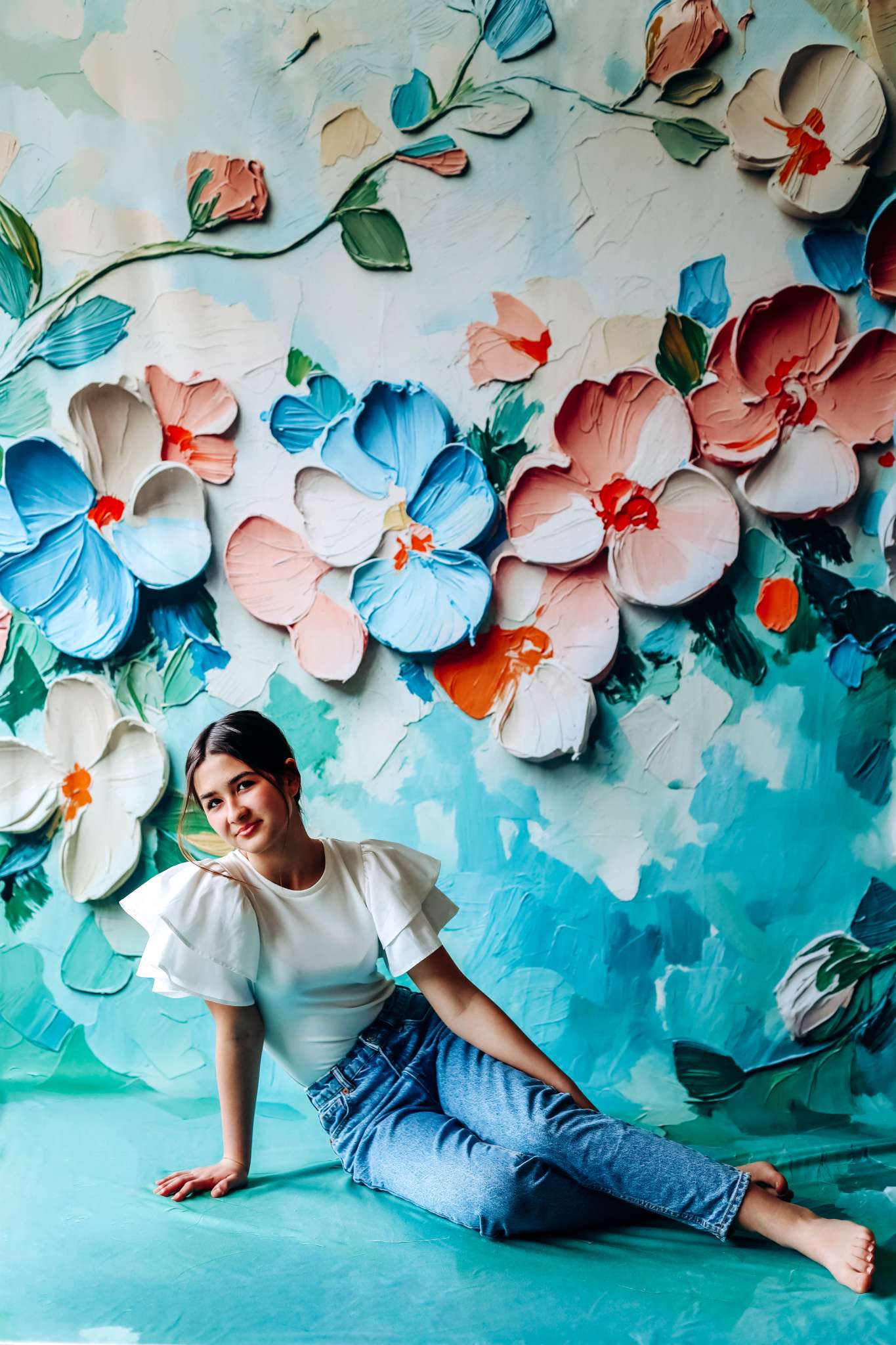 Kate Fleece Green Fine Art Flowers Backdrop Designed by GQ