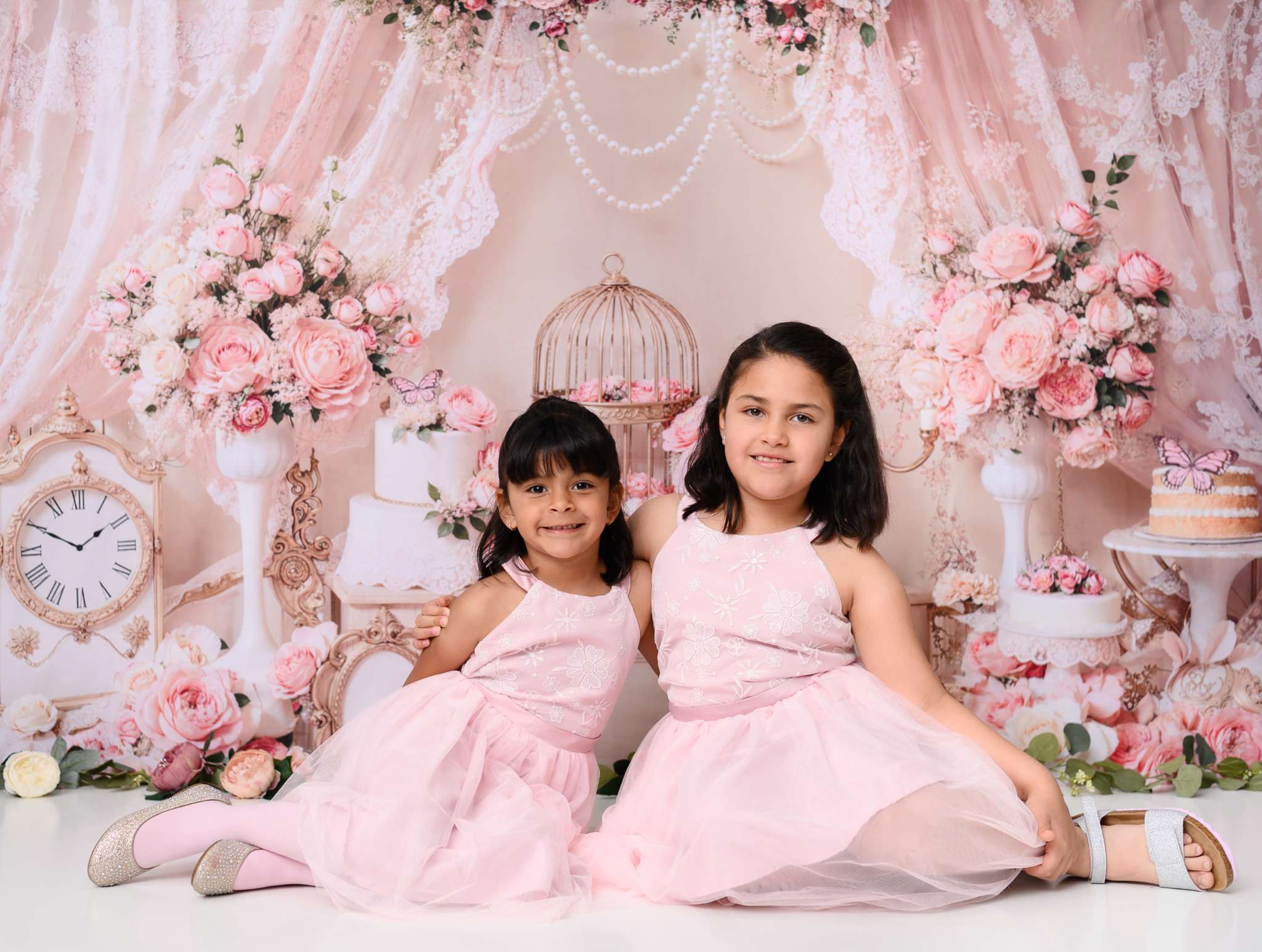 Kate Elegant Pink Floral Lace Birdcage Backdrop Designed by Emetselch