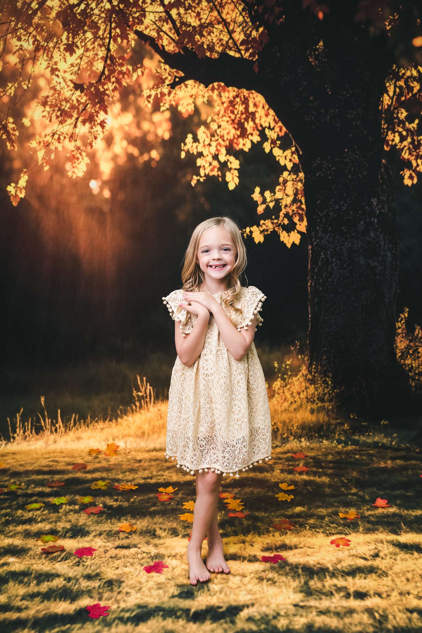 Kate Autumn Tree Sunlit Meadow Backdrop Designed by Chain