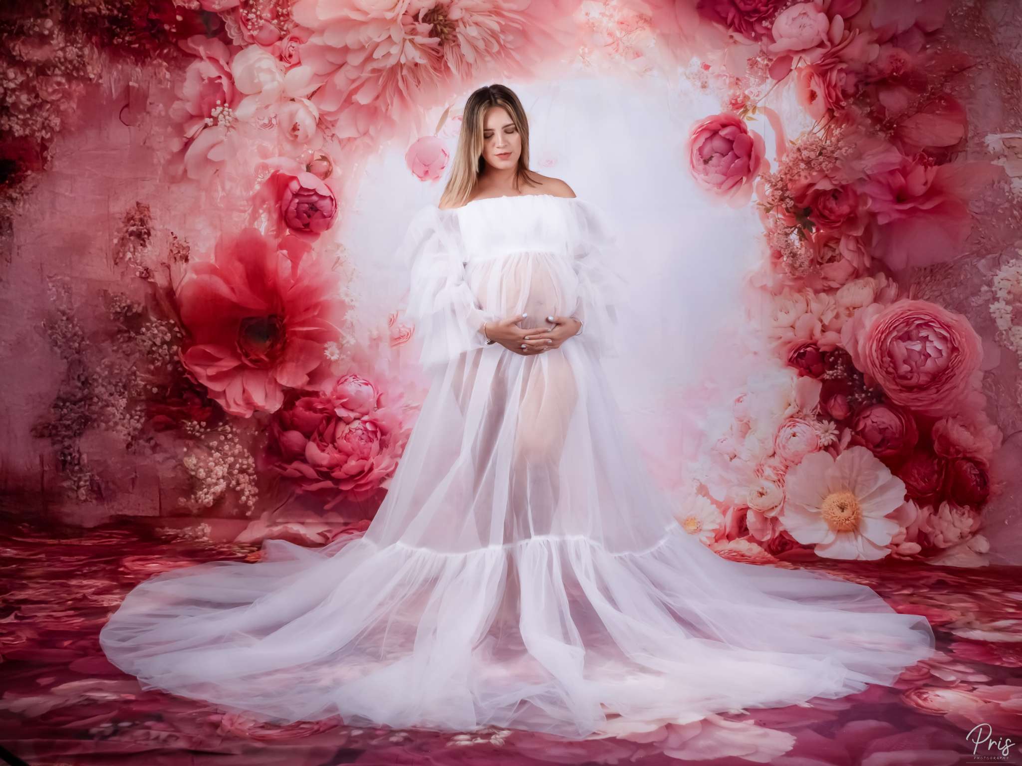Kate Sweep Flower Arch Pink Flowers Backdrop Designed by Chain