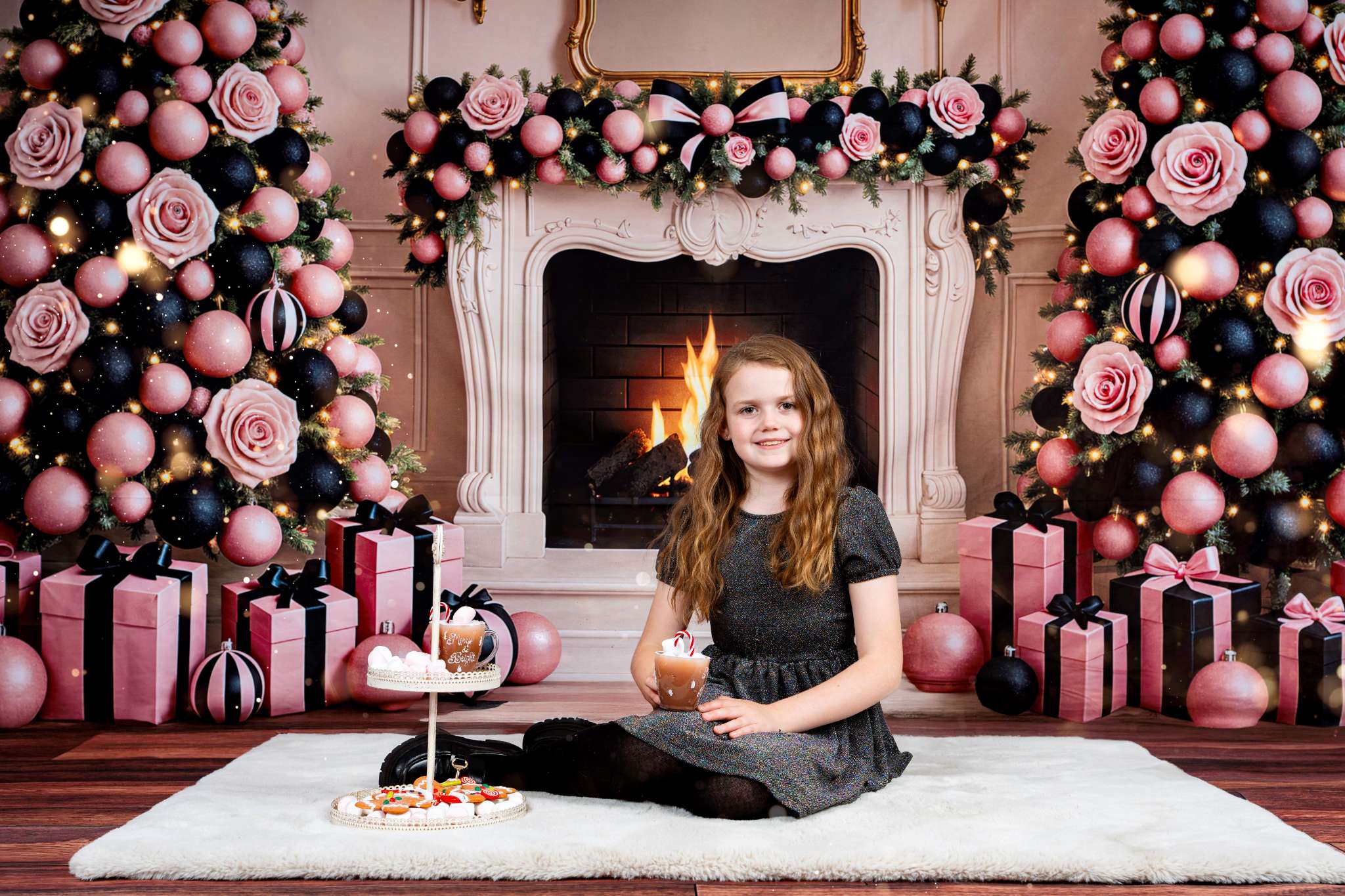Kate Christmas Rose Tree Fireplace Backdrop Designed by Ashley Paul - Kate Backdrop AU