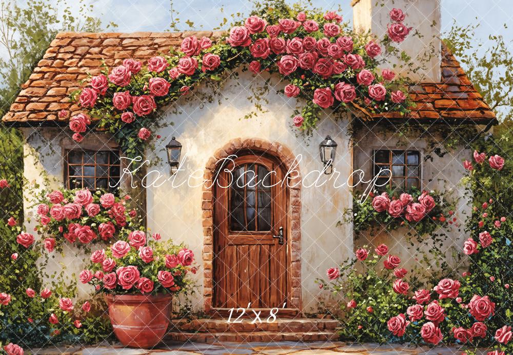 Kate Cottage Roses House Fleece Backdrop Designed by Emetselch