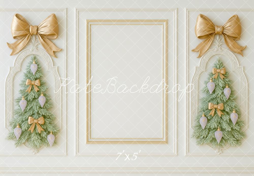 Kate Christmas Trees Gold Bows Wall Backdrop Designed by Mini MakeBelieve