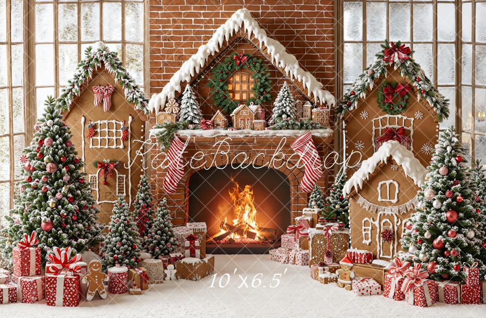Kate Christmas Gingerbread Fireplace Fleece Backdrop Designed by Emetselch