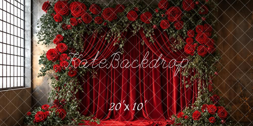 Kate Red Roses Draped Curtains Backdrop Designed by Emetselch