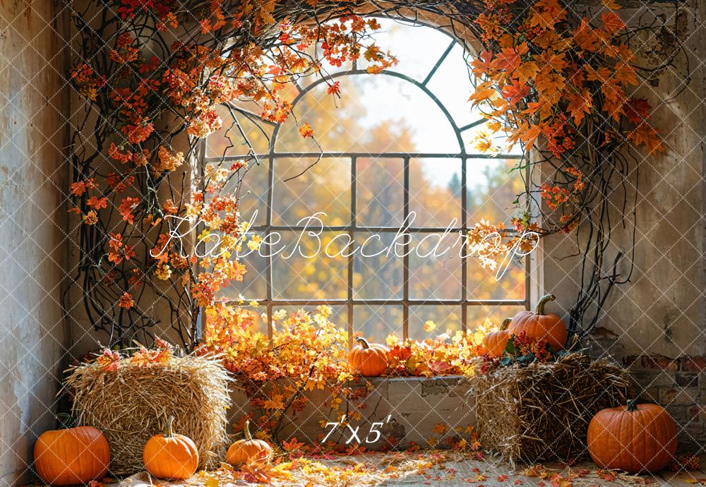 Kate Autumn Window Pumpkins Hay Backdrop Designed by Emetselch