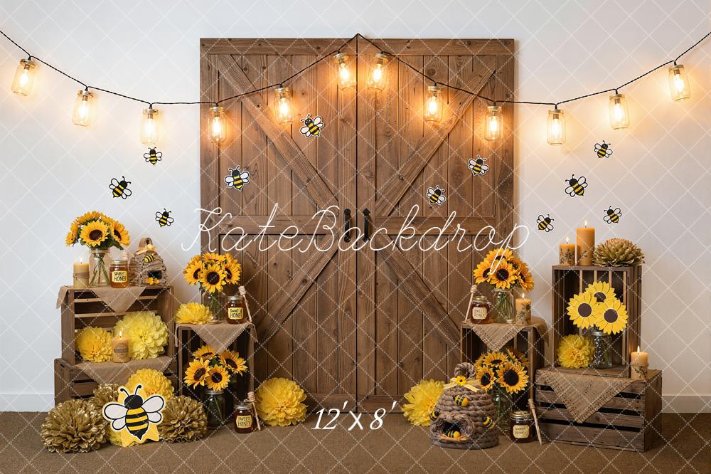 Kate Bee Sunflower Honeycomb Rustic Wood Backdrop Designed by Emetselch