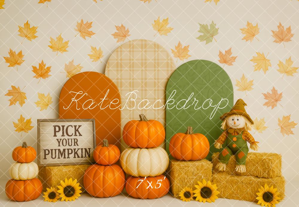 Kate Autumn Pumpkin Scarecrow Hay Sunflowers Backdrop Designed by Patty Roberts - Kate Backdrop AU