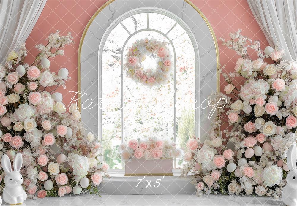 Kate Spring Bunny Pink Floral Arch Window Backdrop Designed by Mini MakeBelieve - Kate Backdrop AU