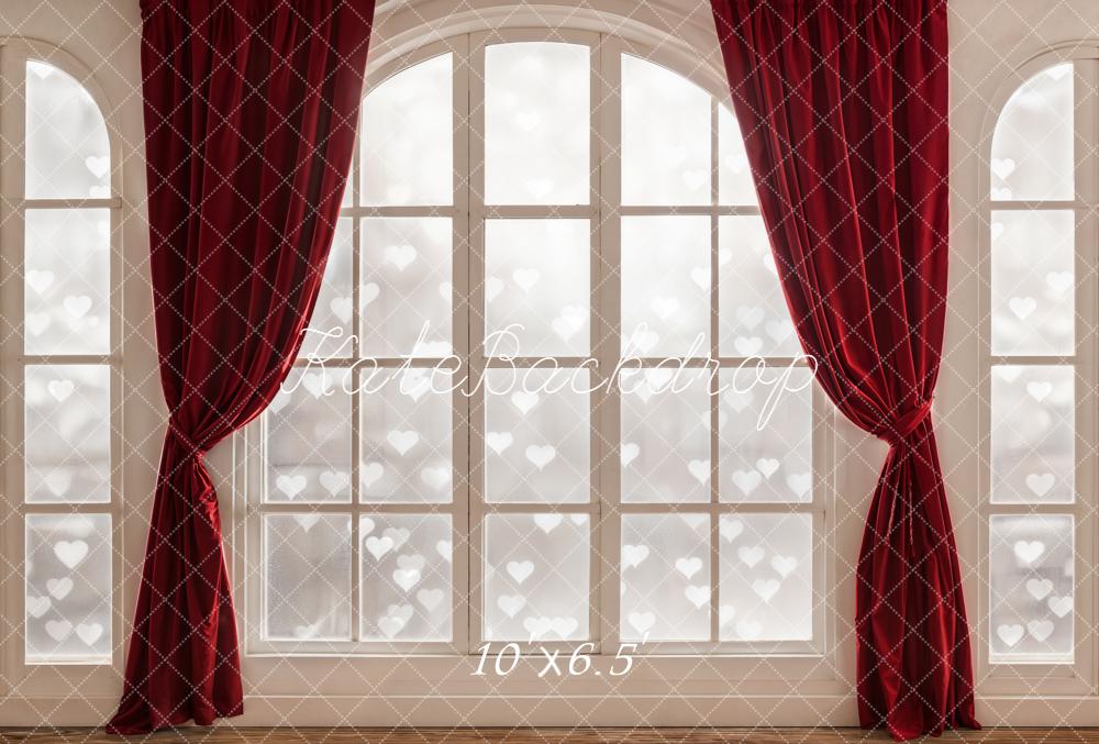 Kate Window Red Curtains Fleece Backdrop Designed by Chain