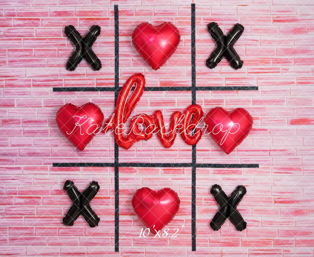 Kate Valentine Tic Tac Toe Balloon Hearts Pink Backdrop Designed by Mini MakeBelieve