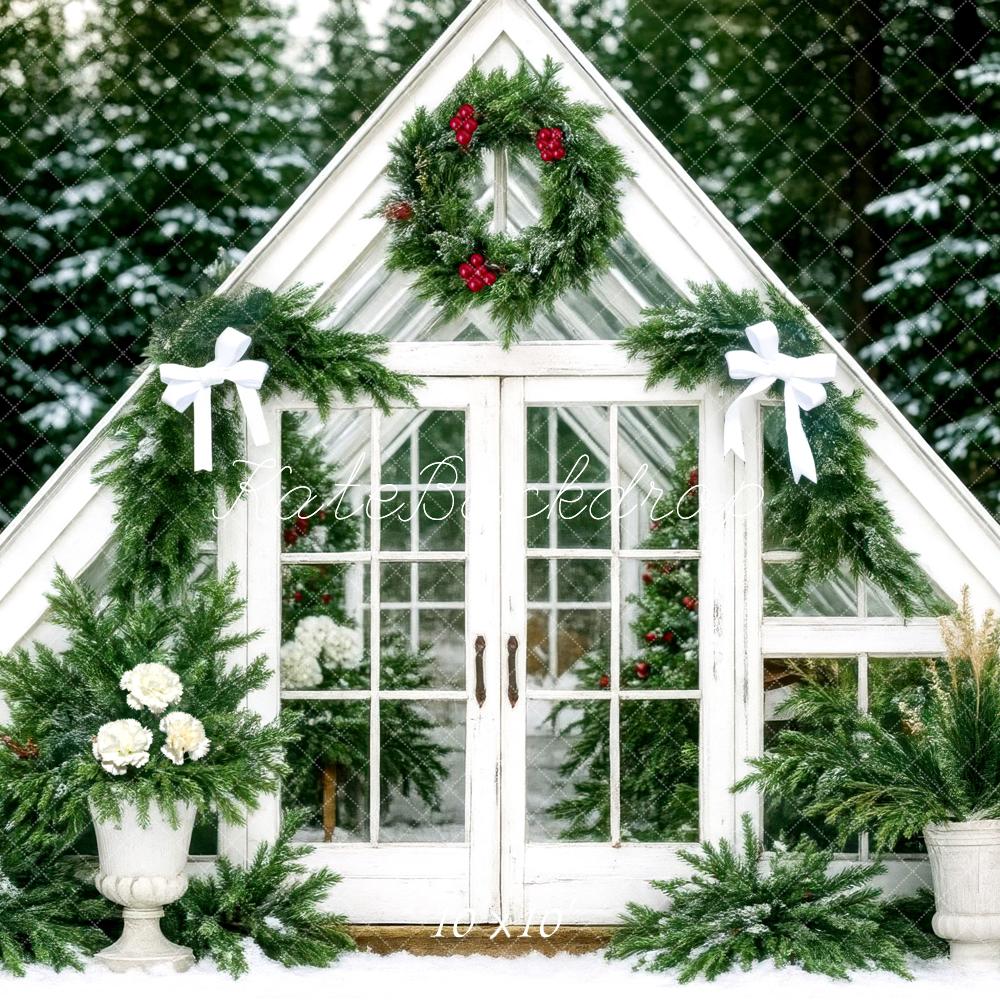 Kate Christmas Greenhouse White Bows Backdrop Designed by Mini MakeBelieve - Kate Backdrop AU