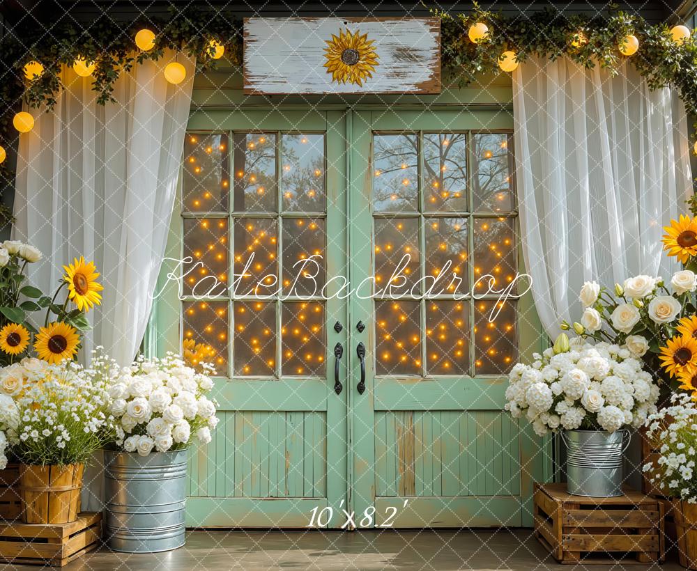 Kate Green Door Flowers Bokeh Backdrop Designed by Mini MakeBelieve