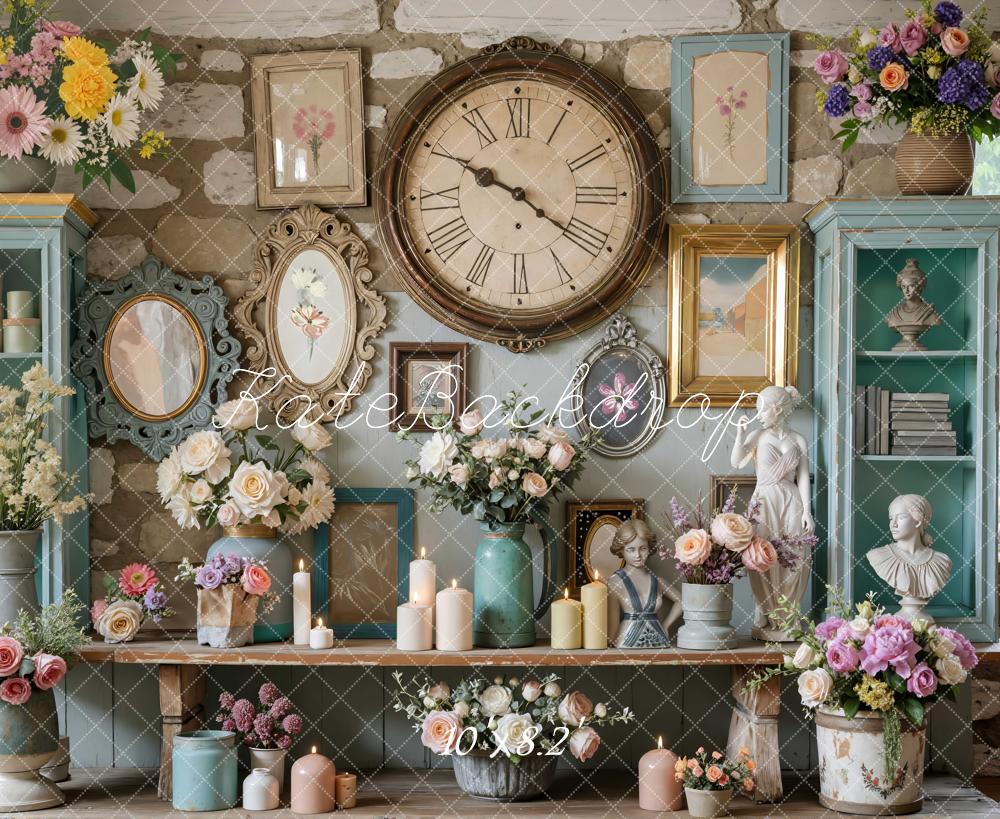 Kate Vintage Spring Clock Cabinets Backdrop Designed by Mini MakeBelieve