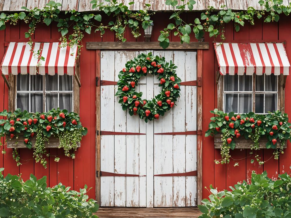 Kate Strawberry Wreath Barn Red Fleece Backdrop Designed by Emetselch