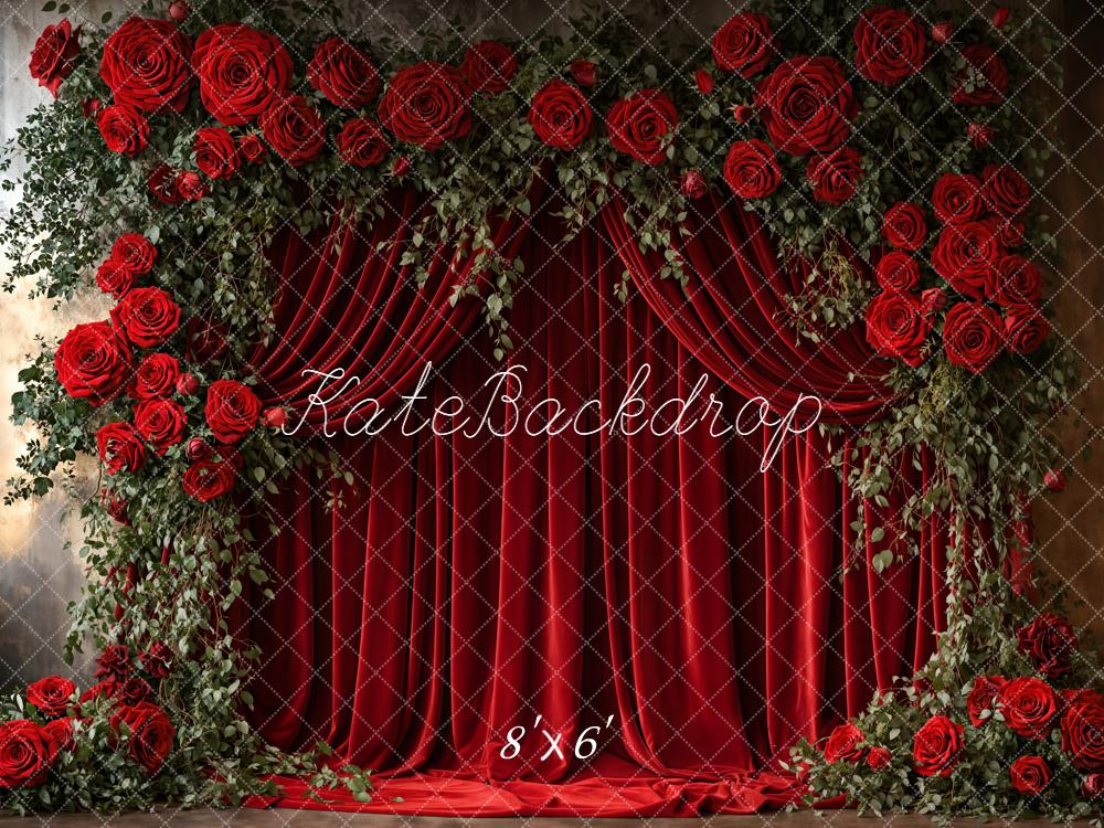 Kate Red Roses Draped Curtains Backdrop Designed by Emetselch