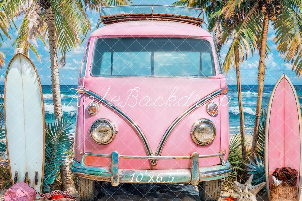 Kate Summer Pink Van Surfboards Beach Backdrop Designed by Emetselch