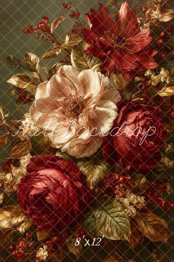Kate Red Gold Flowers Leaves Backdrop Designed by GQ