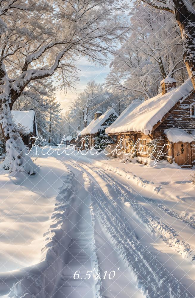 Kate Winter Snowy Cottage Trees Backdrop Designed by Emetselch