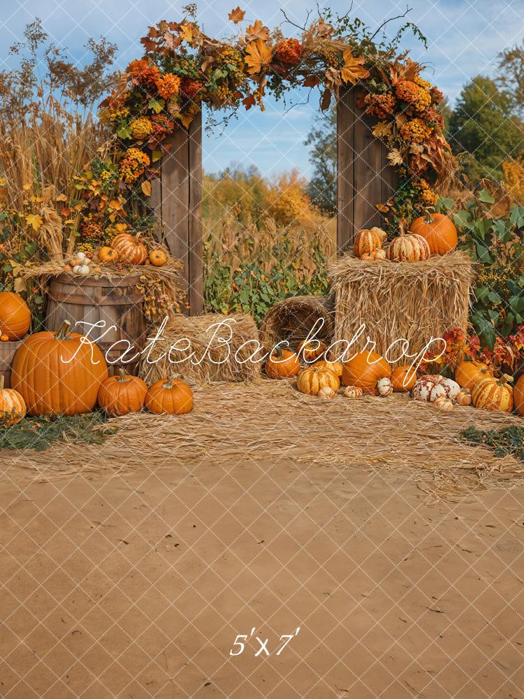 Kate Autumn Pumpkins Hay Backdrop Designed by Emetselch - Kate Backdrop AU