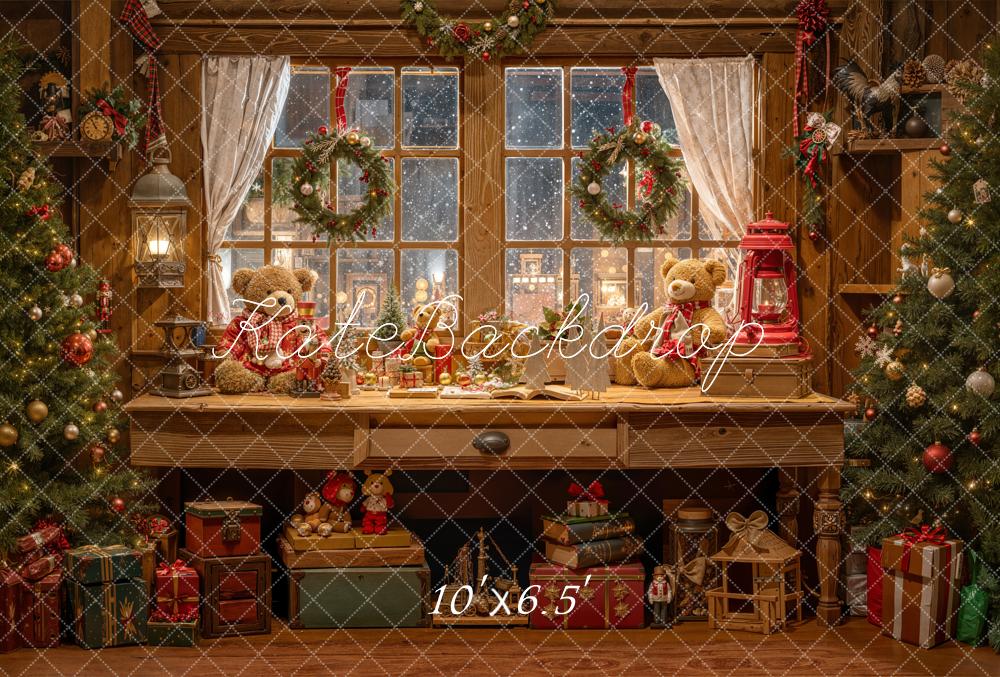 Kate Christmas Teddy Bears Window Fleece Backdrop Designed by Emetselch - Kate Backdrop AU