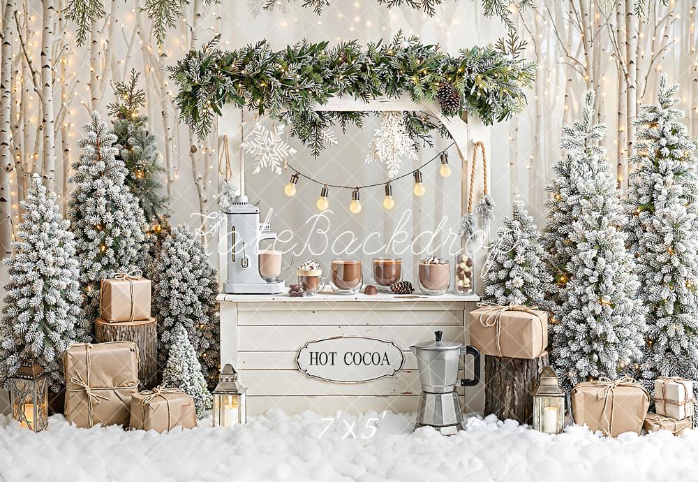 Kate Christmas Hot Cocoa Snow Trees Backdrop Designed by Emetselch - Kate Backdrop AU