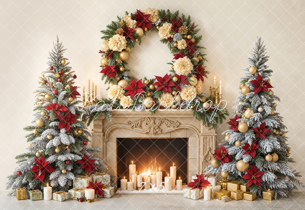 Kate Christmas Fireplace Wreath Backdrop Designed by Emetselch