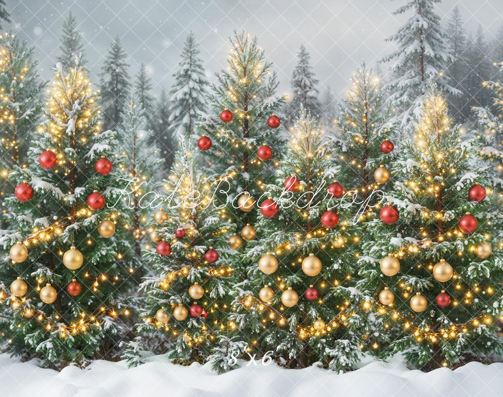 Kate Christmas Snowy Pine Trees Fleece Backdrop Designed by Emetselch - Kate Backdrop AU