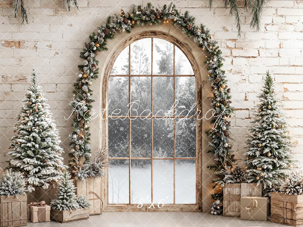 Kate Christmas Window Arch Snowy Fleece Backdrop Designed by Emetselch