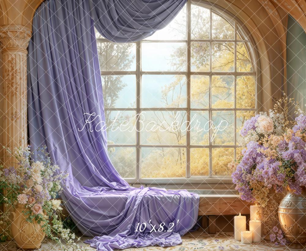 Kate Window Lilac Curtain Floral Arrangement Backdrop Designed by Emetselch