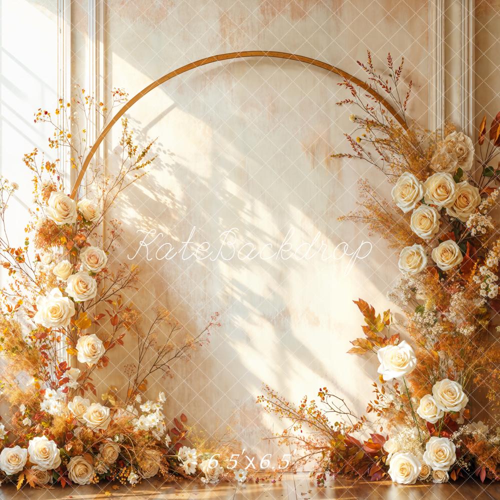 Kate Flower Arch Cream Roses Sunlight Backdrop Designed by Emetselch