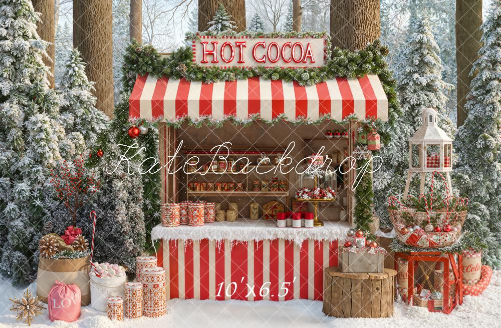 Kate Christmas Hot Cocoa Stand Fleece Backdrop Designed by Emetselch