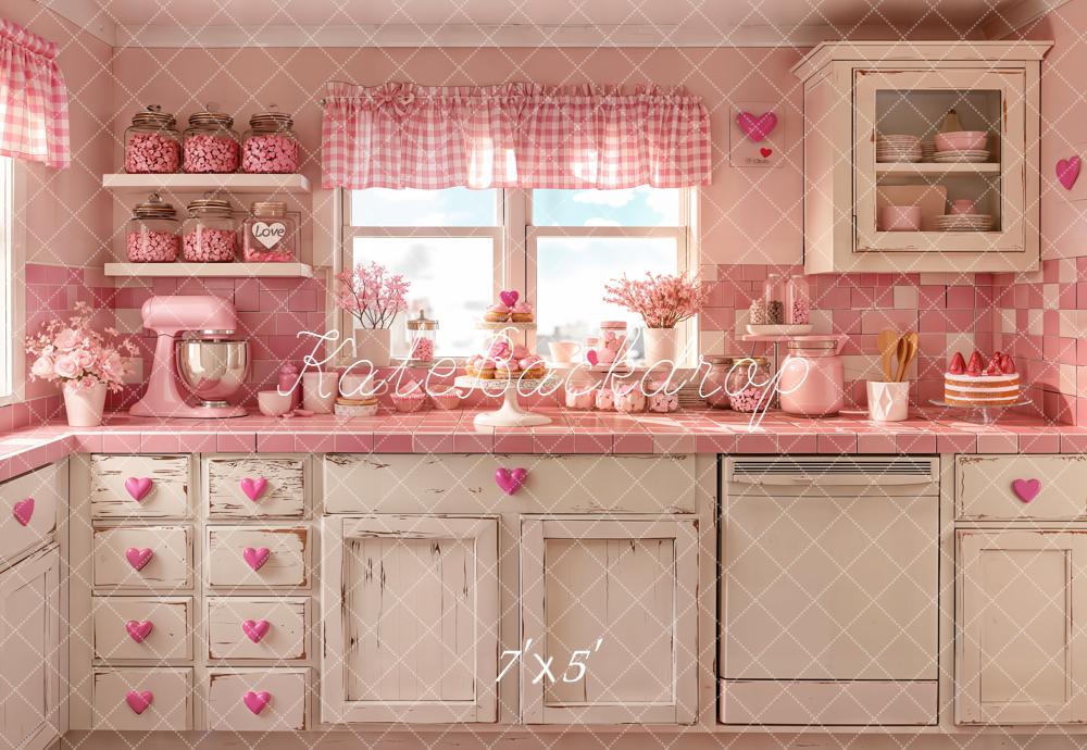 Kate Pink Kitchen Heart Accents Backdrop Designed by Emetselch