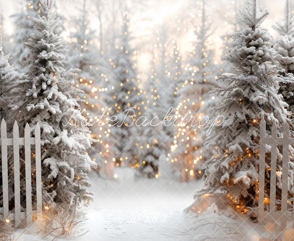 Kate Christmas Winter Trees Fence Lights Backdrop Designed by Emetselch