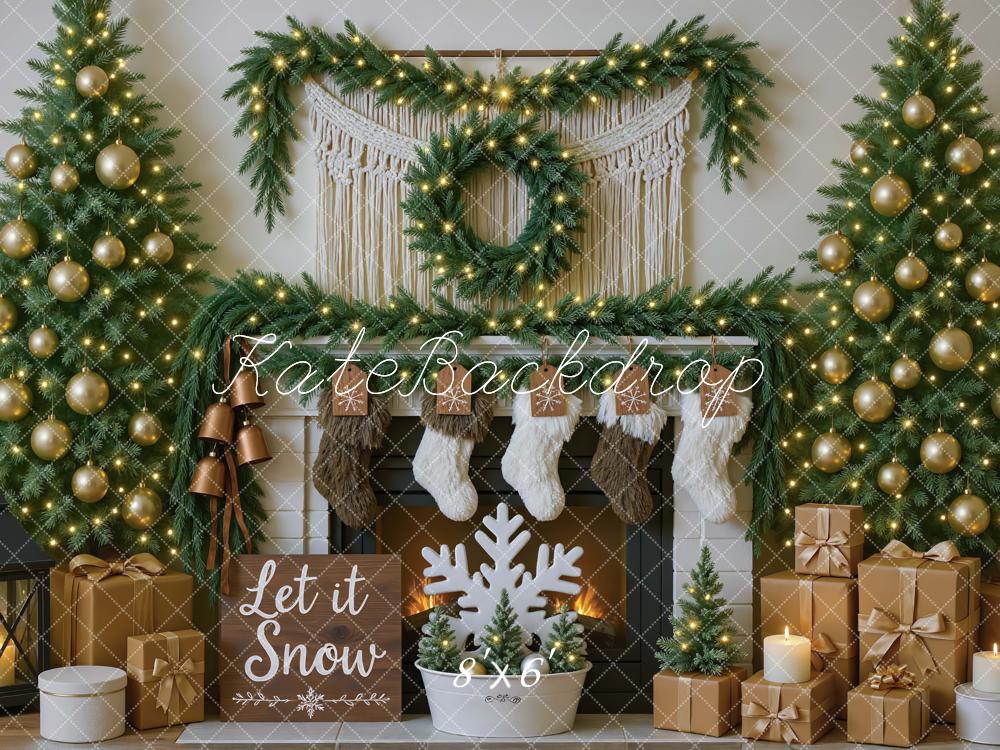 Kate Christmas Fireplace Stockings Gifts Backdrop Designed by Mini MakeBelieve