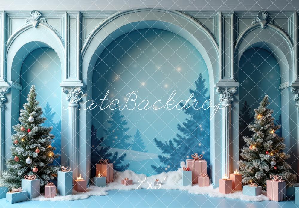 Kate Christmas Snowy Trees Blue Backdrop Designed by Laura Bybee - Kate Backdrop AU