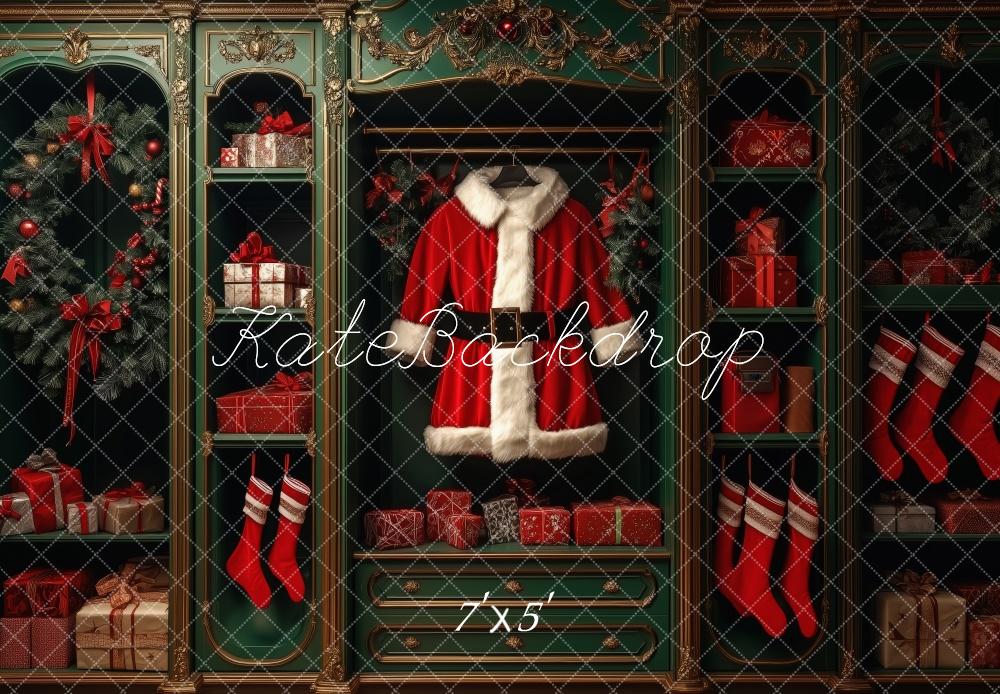Kate Christmas Santa Suit Green Cabinet Backdrop Designed by Patty Roberts